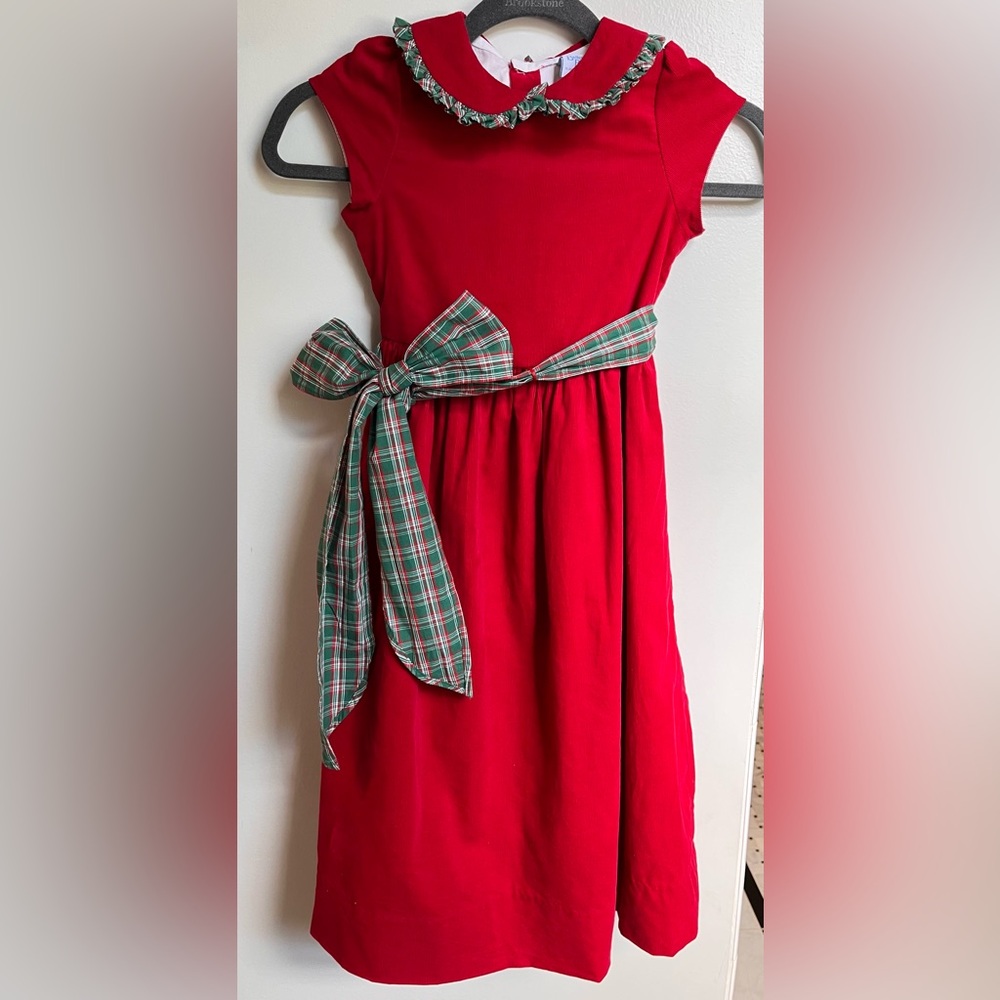 Girls Red Christmas Dress with Plaid Bow